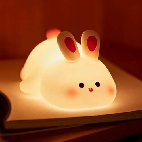 Big Face Rabbit Silicone Night Light for Kids,Cute Animal Lamp, Easter Rabbit,Gifts Dimmable Light up Bunny, Nursery Night lamp,Rechargeable Bunny Nightlight, Bedside Lamp for Breastfeeding