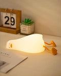 Lying Flat Duck Night Light for Kids, Cute Squishy Silicone Duck Lamp, Rechargeable Bedside Light with Tap Control, 2 Brightness Levels, 30-Min Auto-Off Timer, Room Decor Gift