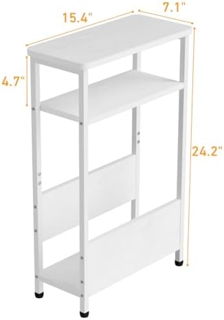 THUMEYE 7.1" Narrow Side Table for Small Spaces, 3 Tier Small End Table with Magazine Holder, Slim/Skinny Nightstand/Bedside Table for Living Room, Bedroom, 15.4" L x 24.2" H, White