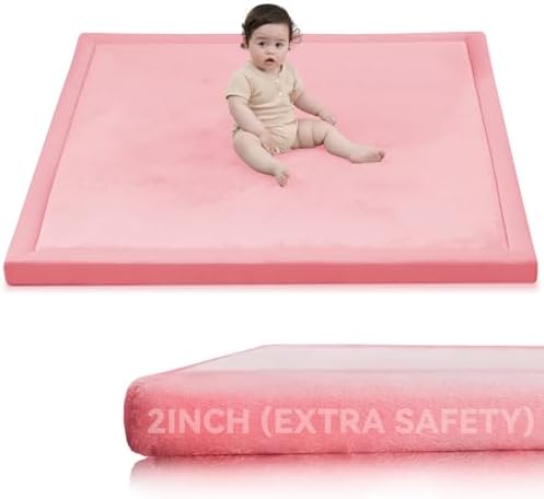 Huloo Sleep 2" Thick Extra Safety Baby Play Mat for Floor,Ultra Soft Elasti-Foam 50x50 Playpen Mat for Toddlers Infant Kids,Non-Slip Backing Safe for Crawling&Tummy Time,Tatami Style (Pink)