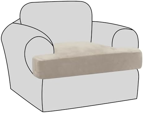 H.VERSAILTEX Stretch Velvet T Cushion Chair Covers for Living Room Armchair Sofa Cover Couch Cover Slipcover T Cushion Seat Cover Stay with Elastic Bands (Armchair, French Oak)