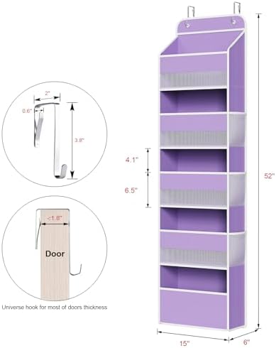 Univivi Over Door Hanging Organizer for Baby Nursery, Purple, 5-Shelf