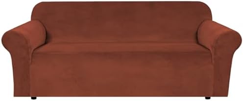 H.VERSAILTEX 1 Peice Stretch Velvet Sofa Covers for 3 Cushion Couch Covers Sofa Slipcovers Furniture Protector Soft, Crafted from Thick Comfy Rich Velour (Sofa 72"-90", Rust)