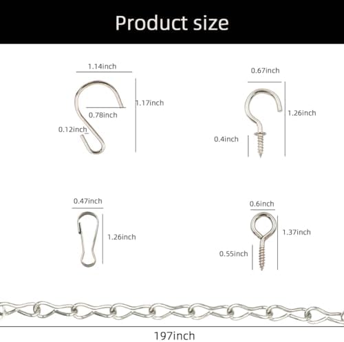 YINGFENG 197 Inch DIY Silver Hanging Basket Chains, Adjustable Length, Decorative Metal Chain with Hooks for Hanging Bird Feeders, Planters, Ornaments