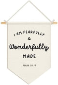 Wheatwin Christian Nursery Decor, I Am Fearfully and Wonderfully Made Wall Hanging Pennant Flag Banner, Bible Verse Wall Decor for Kids Nursery Toddler Room Bedroom Playroom 15x11 Inch
