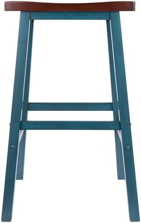 Winsome Satori Saddle Seat 29" Bar Stool Rustic Teal and Walnut