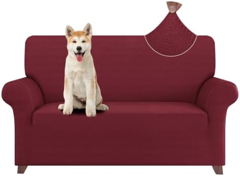 ZNSAYOTX Loveseat Covers High Stretchy Spandex Pet Friendly Sofa Slipcover 1 Piece Non Slip Couch Furniture Protection Covers (Wine Red, Loveseat)