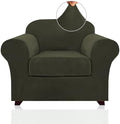 PrinceDeco Velvet Plush Couch Cover Stretch 2 Piece Chair Cover Chair Slipcover Washable Furniture Protector Couch Soft with Elastic Bottom Armchair Cover Width Up to 49 Inch(Small, Olive)