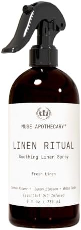 Muse Apothecary Linen Ritual - Aromatic, Soothing, and Relaxing Linen Mist, Laundry and Fabric Spray - Infused with Aromatherapy Essential Oils - 8 oz, Fresh Linen