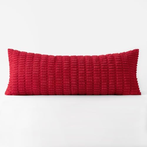 MIULEE Christmas Lumbar Corduroy Throw Pillow Cover for Bed 14x36 Red