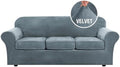H.VERSAILTEX Modern Velvet Plush 4 Piece High Stretch Sofa Slipcover Sofa Cover Furniture Protector Form Fit Luxury Thick Velvet Sofa Cover for 3 Cushion Couch Width Up to 90 Inch (Sofa,Stormy Blue)