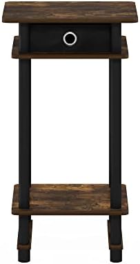 Furinno Turn-N-Tube Tall End Side Night Stand/Bedside Table with Bin Drawer, 1-Pack, Amber Pine/Black/Black
