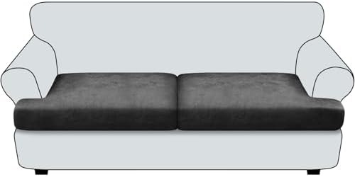 T Cushion Sofa Slipcovers Leather-Look 2PC Stretch Sofa Cushion Covers for 2 Cushion Couch Individually Couch Seat Cover with Elastic Bands, Pet-Friendly, Non-Slip, Easy Fit - Dark Grey