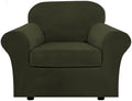 H.VERSAILTEX Rich Velvet Stretch 2 Piece Cover Chair Slipcover Sofa Cover Furniture Protector Couch Soft with Elastic Bottom Chair Couch Cover Width Up to 49 Inch (Chair, Olive)