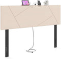 Giantex Headboard with Charging Station, Queen/Full Size Geometric Tufted Upholstered Head Board w/2 AC Outlets, USB & Type-C Port, Rubber Wood Legs, Width Adjustable Modern Bed Headboard Only (Beige)