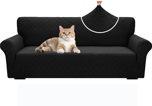 YEMYHOM Couch Cover Latest Jacquard Design High Stretch Extra Large Sofa Covers Pet Dog Cat Proof Oversized Slipcover Non Slip Magic Elastic Furniture Protector (X-Large, Leaf Patten Black)
