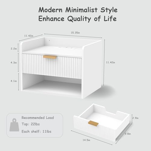Arbuxzuy Floating Nightstand Set of 2 with Charging Station and Drawer