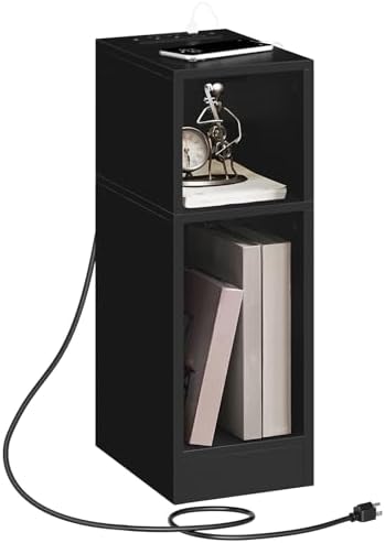 MAHANCRIS Narrow Nightstand, Narrow End Table with Charging Station