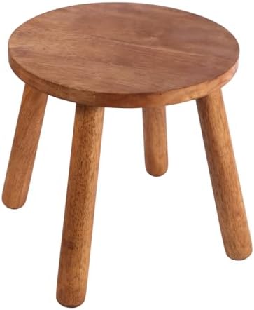 Round Solid Wooden Stool,Plant Stand,Step Stool,Walnut,11.8" H