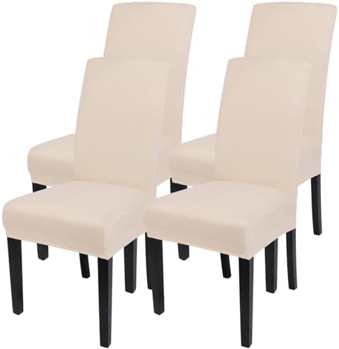 SearchI Dining Room Chair Covers Set of 4, Stretch Parsons Chair Slipcovers Super Fit Spandex Removable Washable Kitchen Chair Protector Cover for Dining Room, Hotel, Ceremony (Beige-Yellow)