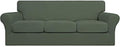 Easy-Going 4 Pieces Stretch Soft Couch Cover for Dogs - Washable Sofa Slipcover for 3 Separate Cushion Couch - Elastic Furniture Protector for Pets, Kids (Sofa, Greyish Green, Large)