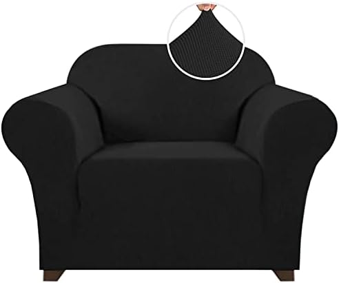 PrinceDeco Stretch Chair Cover Chair Slipcovers with Arms 1-Piece Chair Sofa Slipcovers or Living Room Non Slip Armchair Cover Furniture Protector Dogs Pet Friendly(Armchair,Black)