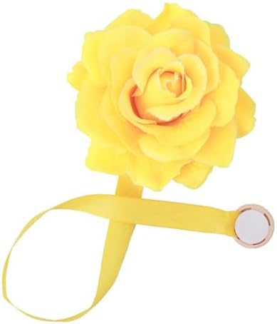 Magnetic Curtain Tiebacks, Rose Flower Tie Backs Rope for Curtains, Elegant 4 Pack Decorative Holdbacks Holders, Home Decor Thin or Sheer Window Drapries Bed Canopy (Yellow)