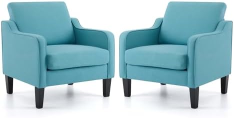 VINGLI Accent Chairs Set of 2, Linen Upholstered Armchair, Living Room