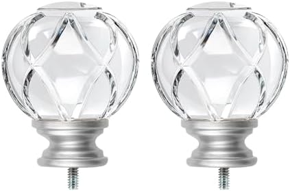 KAMANINA Silver Finials for 1 or 7/8 in Curtain Rod, Crystal Netted Texture