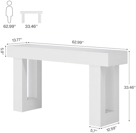 Tribesigns 63-Inch Long Console Table, Wooden Rectangular Sofa Table Behind The Couch, Farmhouse Entryway Table for Entrance, Hallway, Living Room (White)