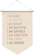 Kids Affirmations Wall Decor Banner, I Am Kind Smart Loved Enough Positive Hanging Sign, Motivational Fabric Poster for Nursery Classroom Playroom