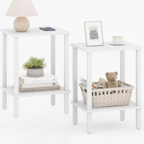 TUTOTAK End Table, Set of 2, Side Table, Nightstand, 2-Tier Storage Shelf