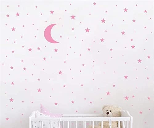 Moon and Stars Wall Decal Vinyl Sticker for Kids Boy Girls Baby Room Decoration Good Night Nursery Wall Decor Home House Bedroom Design YMX16 (Soft Pink)