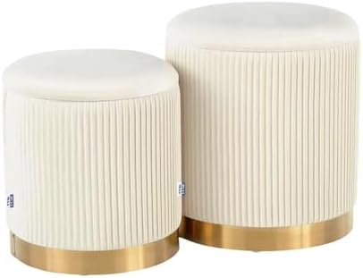 YYW HOME Round Ottoman with Storage Set of 2 White Vanity Stool Foot Rest
