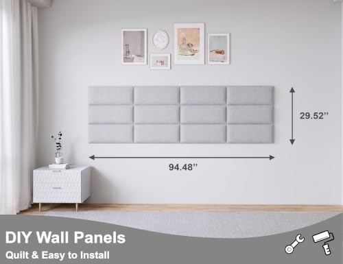 Peel and Stick Upholstered Headboard King Size, 12 Panels