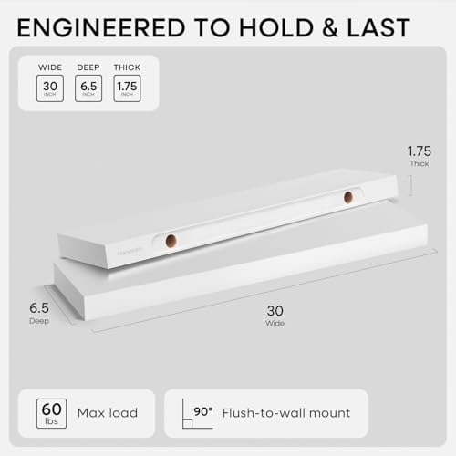 Homeforia 30 Inch Floating Shelves, High-End Solid Pine Wood, Set of 4