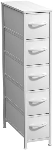 Sorbus 5-Drawer Narrow Dresser for Bedroom (White/Gray)