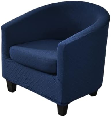 NILUOH Barrel Chair Cover 2 Piece, Stretch Jacquard Club Chair Slipcover, Elastic Armchair Cover for Curved & Round Chairs,Soft Washable Furniture Protector, Navy