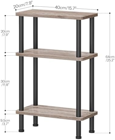 HOOBRO Narrow Side Table, 3-Tier Slim End Table No Tools Needed, Twist-On Assembly, Skinny Nightstand Sofa Storage Shelf for Living Room, Bedroom, Study, Greige and Black BG246BZ01