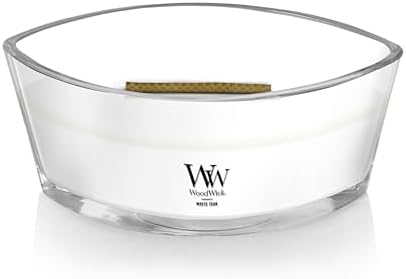 WoodWick White Teak Gifts for Women and Men, 16 oz Ellipse Candle with Crackling Wick (Pack of 2)