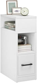 CHOEZON Narrow Side Table, 7.9" Small Nightstand with Drawer, Skinny Bedside Table, for Small Spaces, Flexible Open Compartment, for Bedroom, Living Room, White MBZ11WB