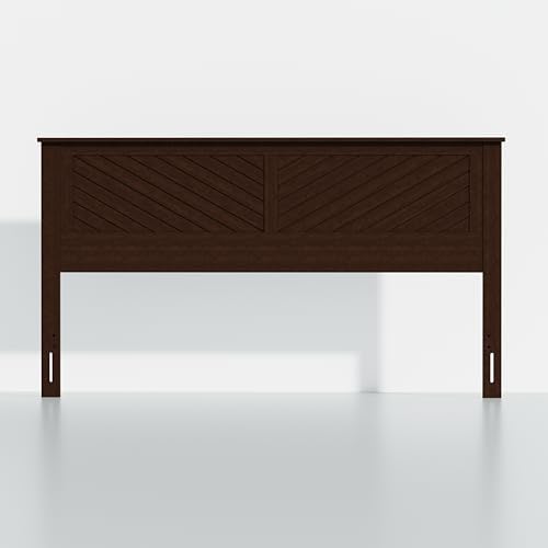 ComfIQ Serene Wood Panel Headboard with Chevron Scoring, King, Walnut