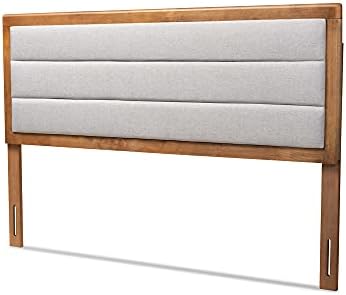 Baxton Studio Dexter Modern and Contemporary Light Grey Fabric Upholstered and Walnut Brown Finished Wood Queen Size Headboard