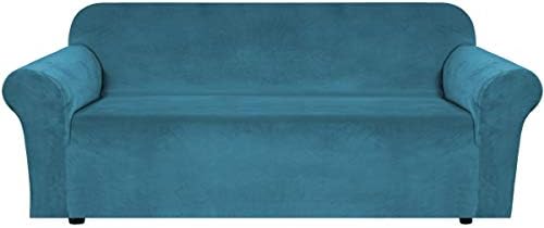 H.VERSAILTEX Stretch Velvet Sofa Covers for 3 Cushion Couch Covers Sofa Slipcovers Furniture Protector Soft with Non Slip Elastic Bottom, Crafted from Comfy Rich Velour (Sofa 72'-90', Peacock Blue)