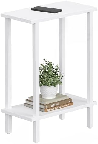 TUTOTAK Narrow Side Table, 2-Tier Small End Table for Couch