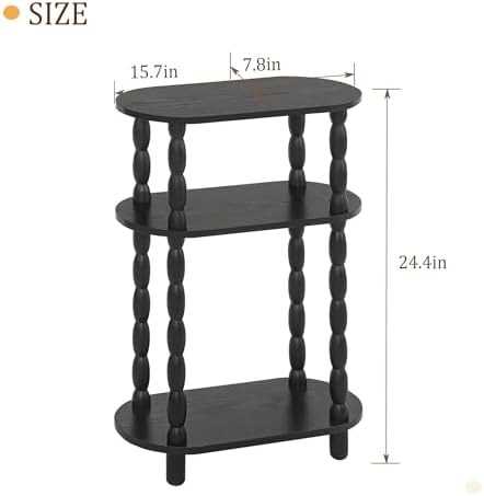 MaxSmeo Small Narrow Side Table, 3-Tier Narrow Black End Table with Storage