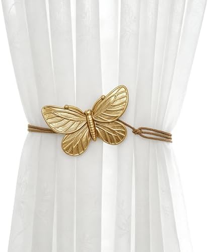 Magnetic Curtain Tiebacks, Decorative Butterfly Window Treatment Farmhouse for Drapes Holder, Midcentury Vintage Style Tie Backs for Curtains, Outdoor Indoor Use, Pack-2