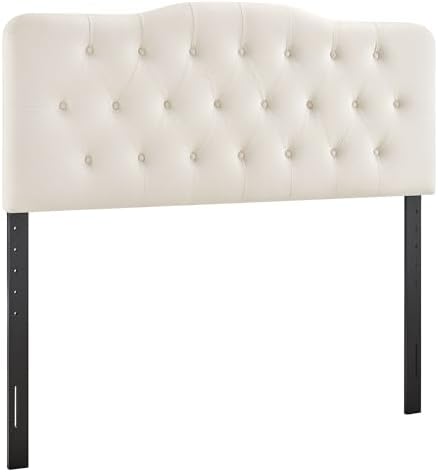 Modway Annabel Performance Velvet Adjustable King Headboard in Alabaster - Stain-Resistant Padded Headboard Only with Diamond Button Tufting and 7 Height-Adjustable Positions