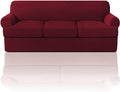 PrinceDeco T Cushion Sofa Slipcover 4 Pieces Sofa Covers for T Cushion Couch Soft Sofa Slip Covers Furniture Protector with 3 Individual T Shape Seat Covers Width Up to 88" Burgundy