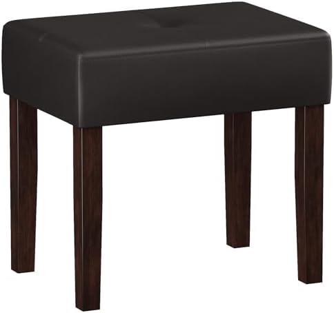 EOSVALO Leather Vanity Stool, 18.7 Inch Wide Rectangle Ottoman Bench for Makeup Room, Vanity Chair with Wood Legs for Piano Room, Bedroom,Living Room (Cherry)